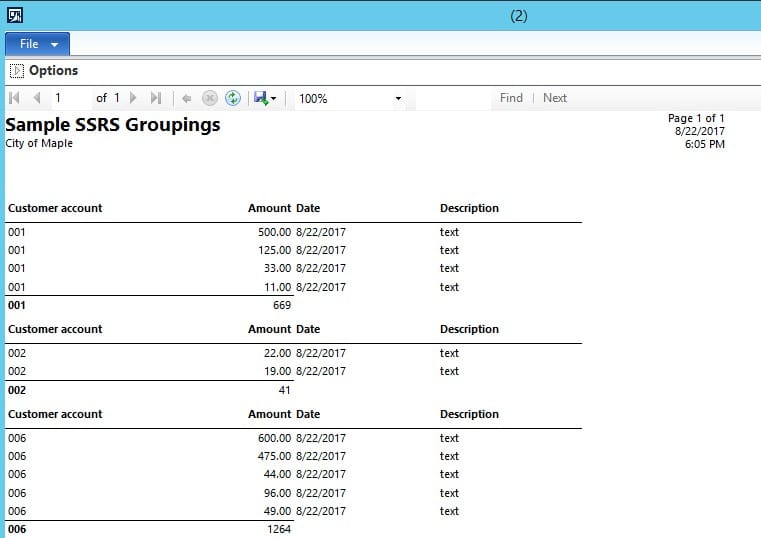 Sample SSRS Grouping in Dynamics 365