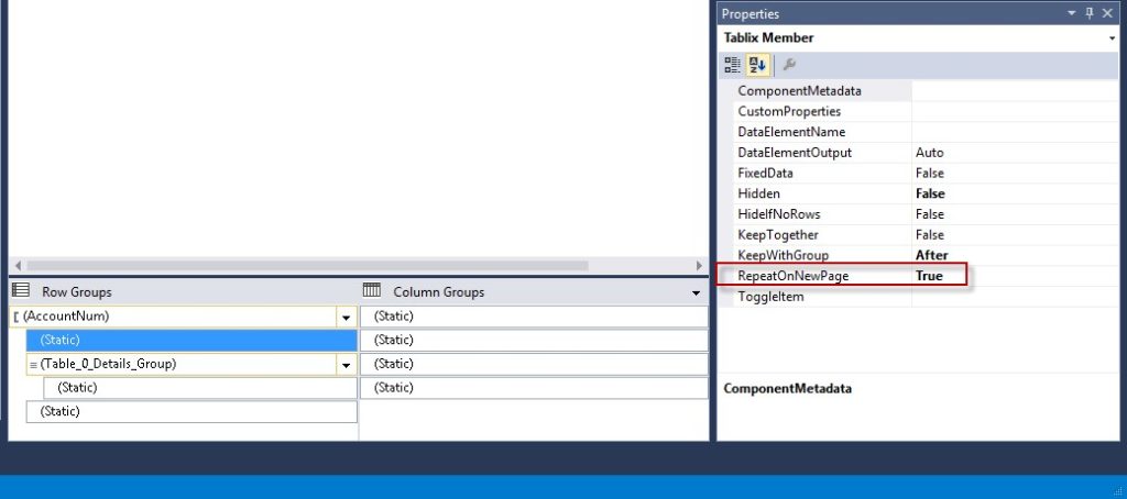 Tablix member in Dynamics 365